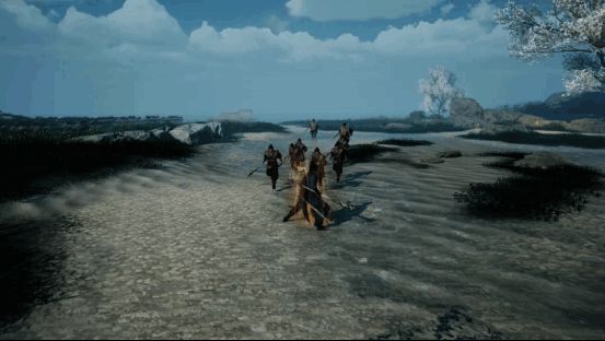 游戏中的特色事件场景展示，玩家正在护送镖车并抵御敌人攻击