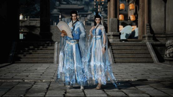 玩家角色展示‘碧海潮生’外观特效,光影流动极具动感