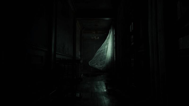 昏暗走廊场景，光影效果逼真，营造压抑氛围