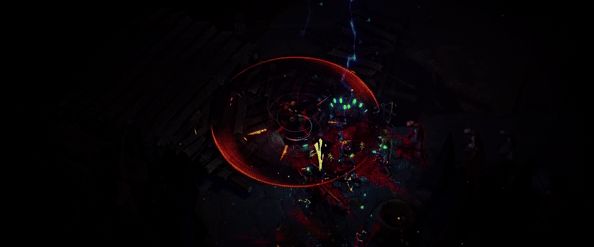 战斗场景截图,敌人从四面八方涌来,主角使用技能进行范围攻击