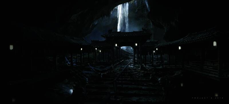 废弃建筑设计图,呈现破败庙宇与残垣断壁