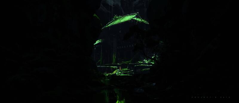 场景灯光与色彩测试图,模拟夜晚狮驼岭的诡异气氛