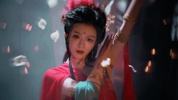 柳施施角色原画，身披轻纱，回眸一笑百媚生