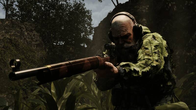 Boss战画面，主角与巨型机械装置激烈交火