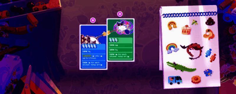 游戏主界面展示，背景为神秘魔法世界，中央悬浮着发光卡牌，整体风格卡通而富有奇幻色彩