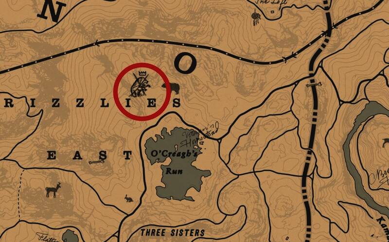 地图标记点显示,灰熊位于格里兹山脉区域,靠近老兵小屋左上方