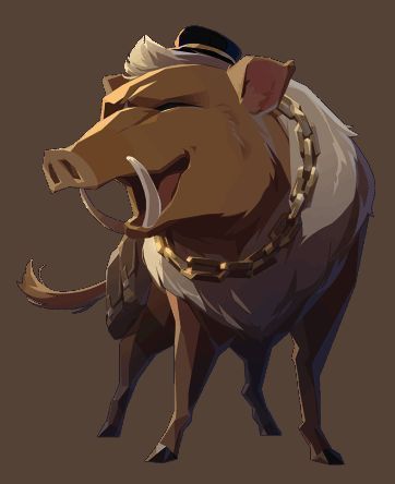 戴帽子的野猪神灵，驾驶着一辆复古列车