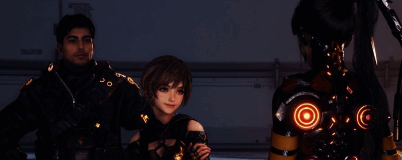 游戏角色手持武器面对多个敌人，背景为矩阵空间场景