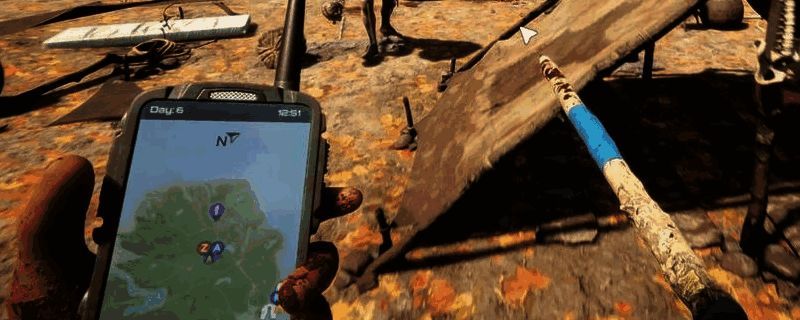 玩家手持木棍准备插在地上进行标记