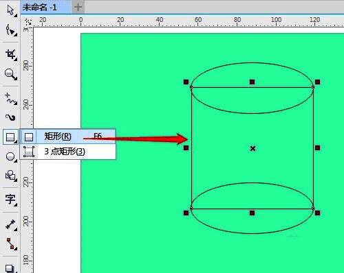 使用矩形工具绘制圆柱侧边连接线的界面展示