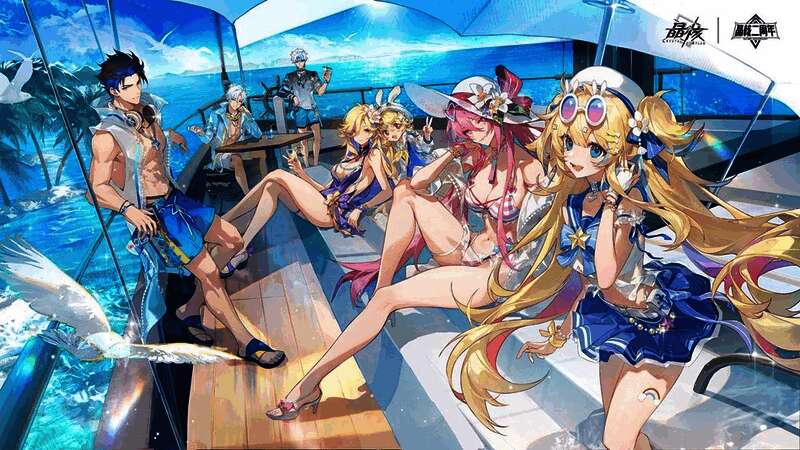 《晶核》二周年夏日时装「逐浪盛夏」展示图,角色身穿清凉泳装造型