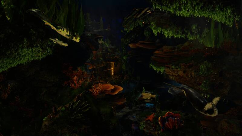 游戏中展现的深海方舟遗迹,充满扭曲结构与奇异生态