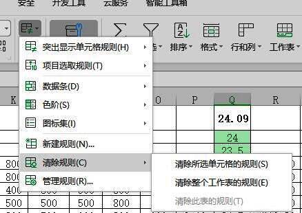 清除规则选项在条件格式菜单中的展示