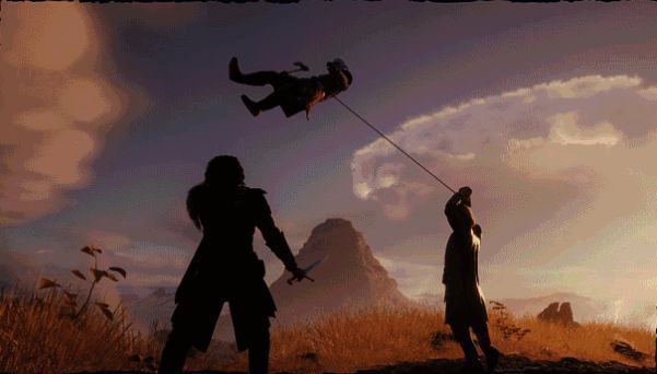 琳恩与阿伯拉姆在篝火旁对话，神情严肃