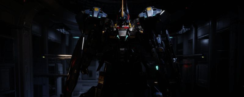 《解限机》中已完成高达风格改装的龙渊机甲展示图,机体呈现经典红蓝配色,装甲线条分明