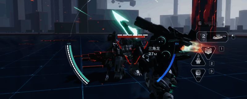 赤霄机甲在激烈战斗中的动态画面,挥舞重型斩斧,火花四溅,场面震撼