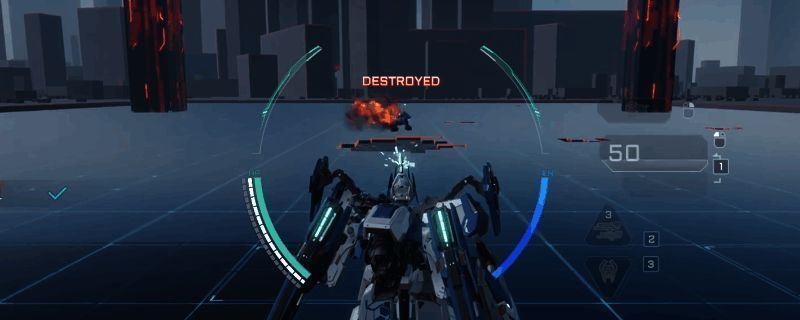 龙渊机甲战斗画面展示，机甲手持能量机炮，周围电光四射