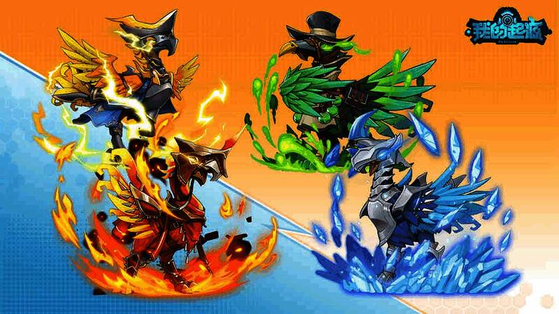 四只不同属性的陆行鸟展示图，各自展现独特外观与技能特效