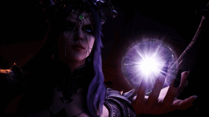 战斗场景截图,黑暗女士释放技能,画面中大面积范围攻击特效震撼