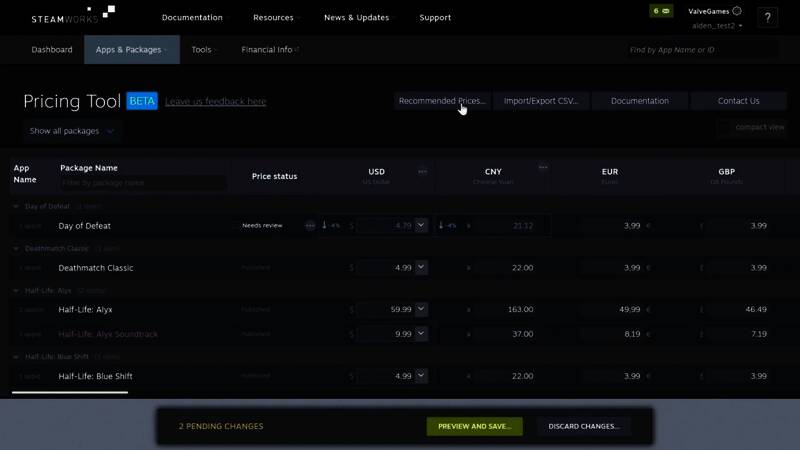 Steam平台界面展示多国货币定价情况
