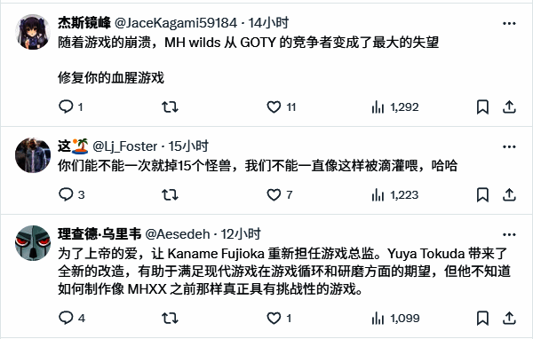 玩家嘲讽式评论截图,反映对更新频率的不满