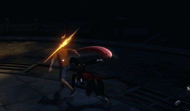 凌九发动技能将敌人困于半圆形结界中,周围气流翻涌,剑气四射