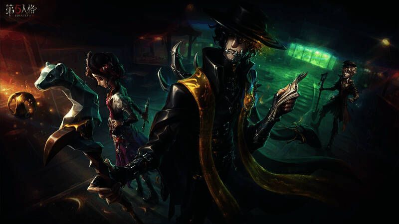 第五人格新版本剧情宣传图,展示角色聚集在案发现场周围,神情各异