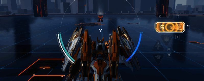 飓风机甲在训练场展示基础操作界面，屏幕上方显示详细教程说明