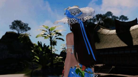 吾爱・云间海头饰展示,白色草编帽搭配蓝色蝴蝶结,尽显海边风情