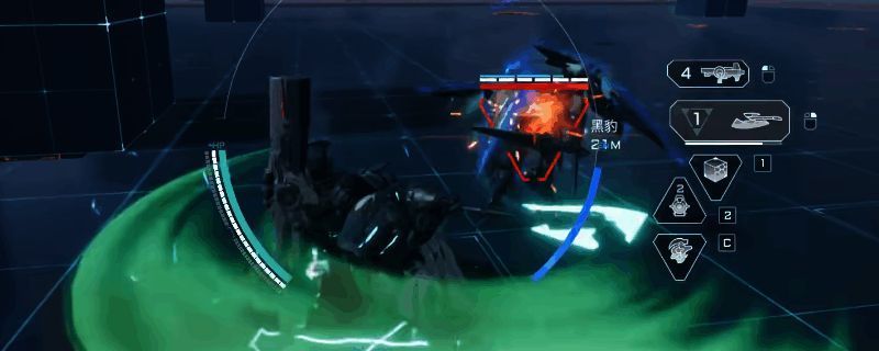 赤霄机甲与黑豹激烈对战画面，背景为废墟战场，双方武器碰撞出火花