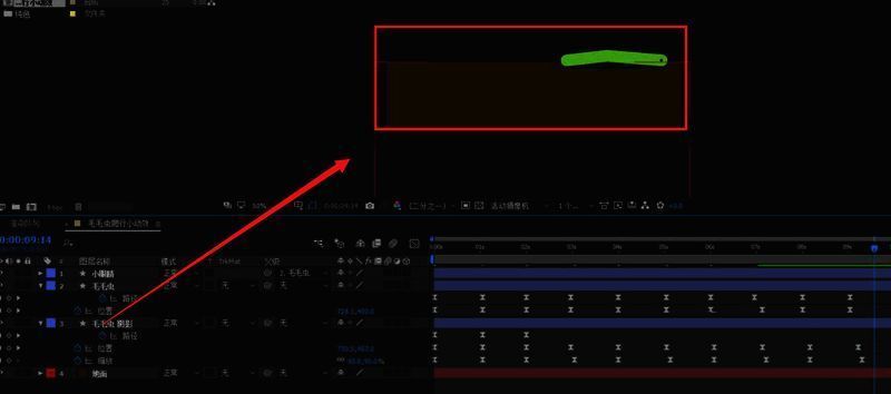 关键帧设置界面,显示路径动画的时间轴与运动轨迹曲线