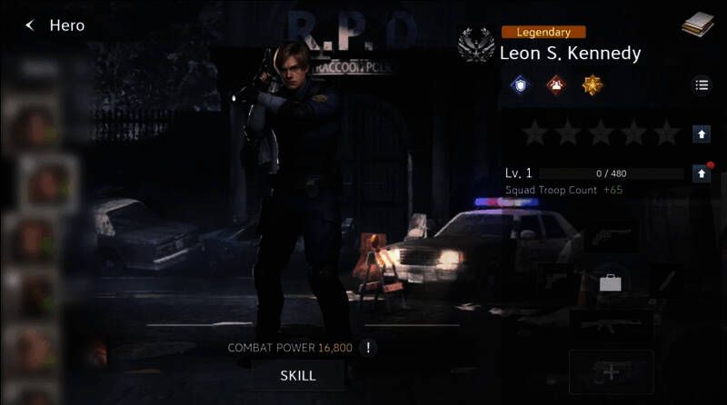 《生化危机:生存小队》游戏截图,里昂、克莱尔和吉尔三人并肩而立,背景是废墟城市