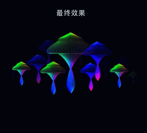 蘑菇排列成云朵形状,整体效果更接近蘑菇云