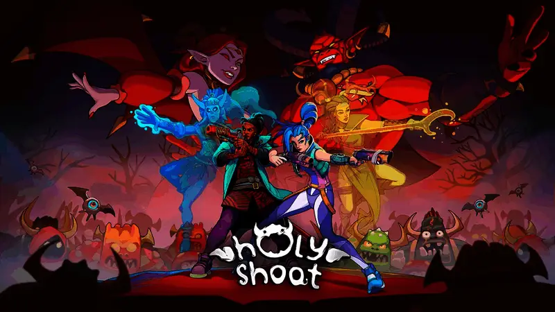 《天国射爆王》游戏场景截图,圣殿骑士与恶魔激烈交战,背景为地狱风格场景