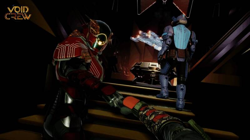 《虚空航船》游戏内多人合作战斗画面，飞船在太空中激烈对战