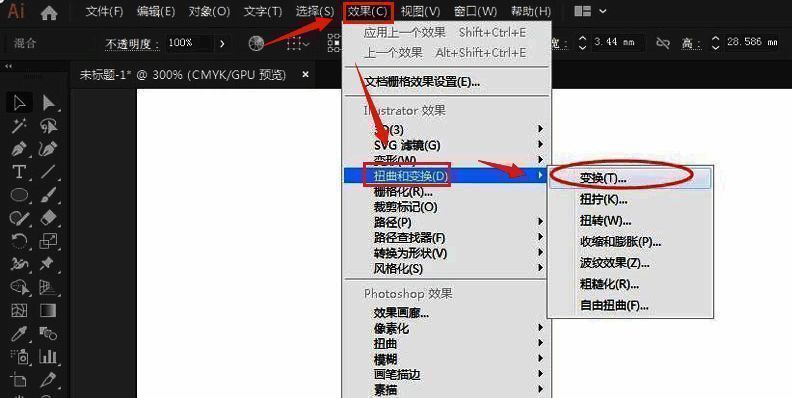 变换效果参数设置界面展示旋转和缩放选项