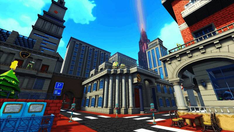 多人在线协作场景,玩家在《方块方舟》中共同建造基地,合作对抗敌人