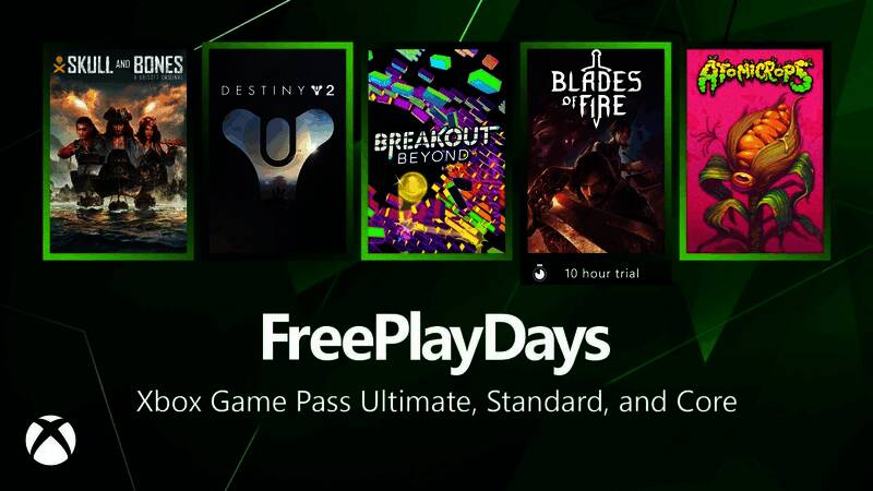 Xbox平台本周免费游戏活动海报,包含《命运2》《碧海黑帆》等多款游戏