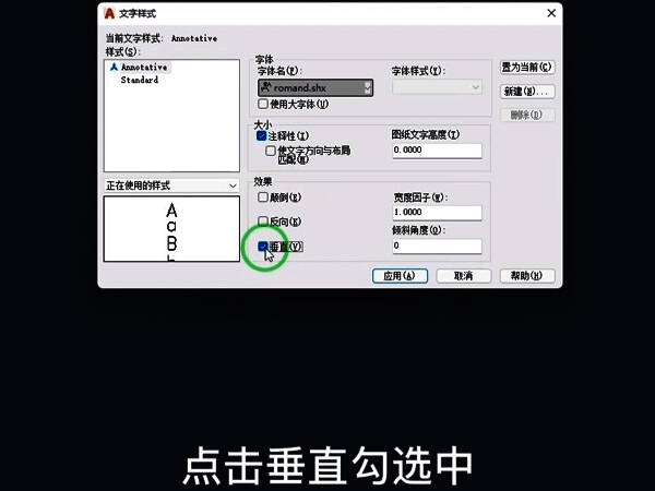 CAD绘图界面文字竖排效果展示截图,文字呈垂直排列状态