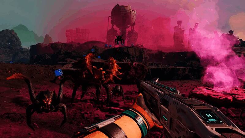 《星际裂变》角色设定图，囚犯在异星环境中与敌人战斗的场景