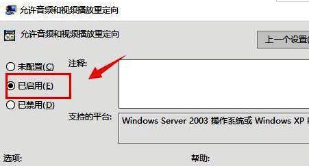 音频播放重定向设置窗口,已启用选项被勾选,确定按钮已高亮显示