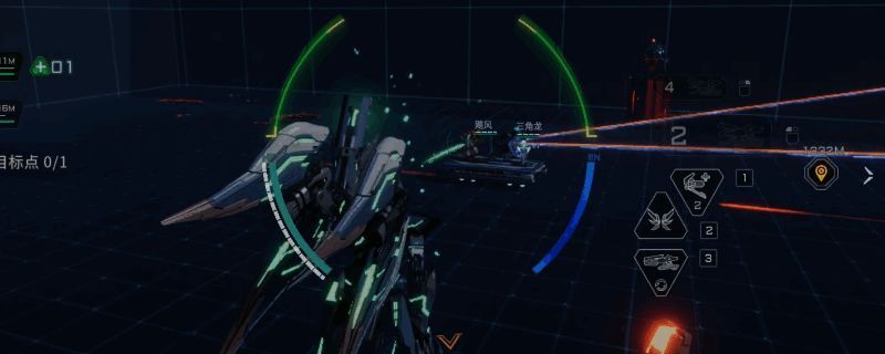 卢米纳尔机甲在战场上为队友提供战地维修，技能特效环绕，战斗氛围浓厚