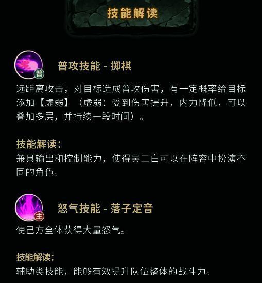 吴二白技能界面展示,技能名称与效果清晰可见