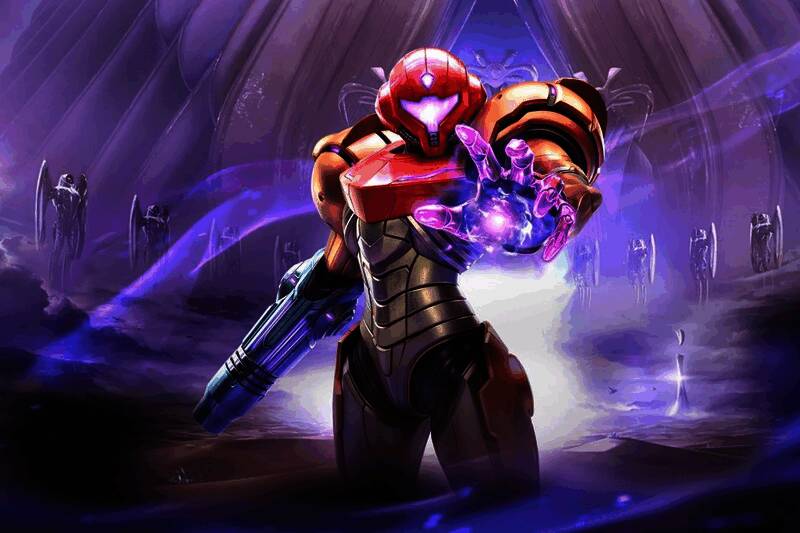 Retro工作室内部工作场景与《银河战士Prime 5》概念图拼接