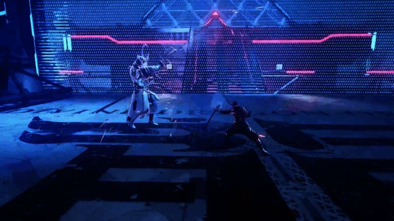 主角蓄力一击画面，剑光划破空气，Boss进入硬直状态