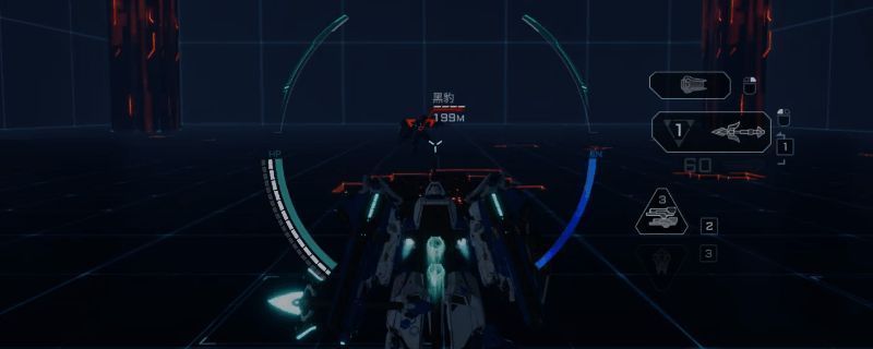 《解限机》中龙渊机甲战斗姿态，机身泛着蓝色能量光效，正释放战术爆甲技能冲击敌人