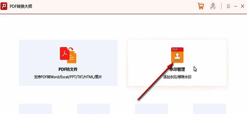 PDF转换大师主界面展示水印管理功能入口