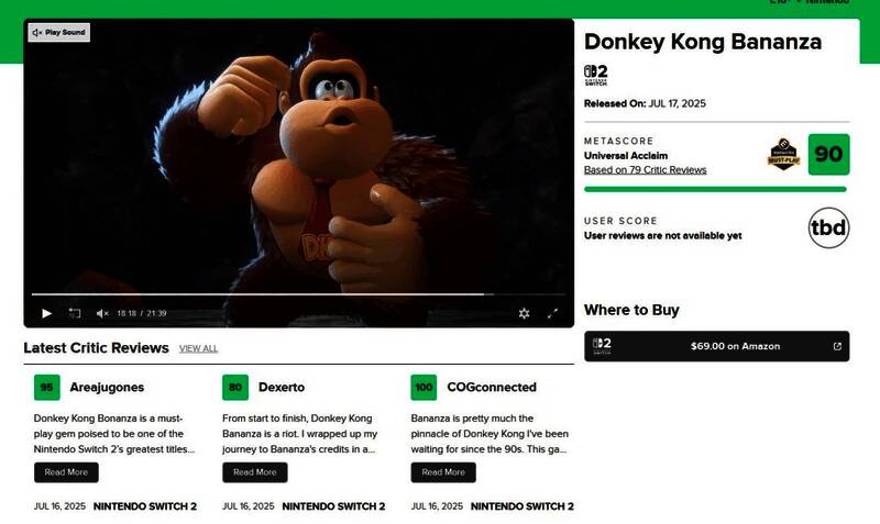 《咚奇刚:蕉力全开》游戏封面,大金刚高举香蕉,背景为充满热带风情的丛林与火山