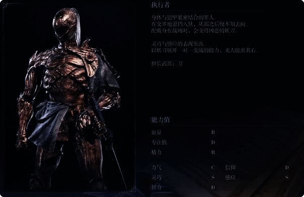 执行者角色属性面板截图，灵巧与感应两项数值达到S级，其余属性均衡分布