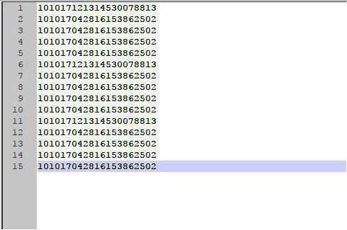 Notepad++中打开一个包含多行文本的文件，光标位于第一行，界面显示行号